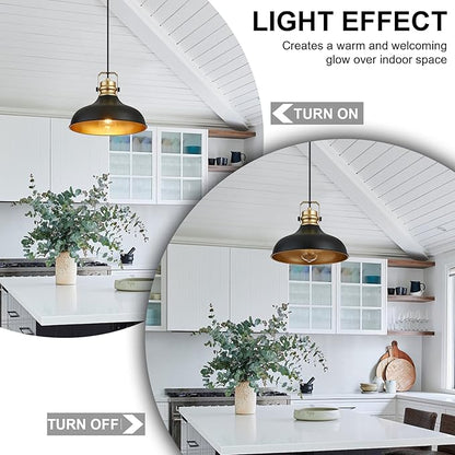 Black and Gold Farmhouse Pendant Lights Matte Pendant Lighting for Kitchen Island Industrial Adjustable Height Vintage Dome Hanging Light Fixtures for Barn, Dining Room 3 Packs