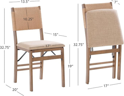 Bennett Natural Folding Chair with Rope Back and Linen Upholstered Seat Set of 2 by Linon