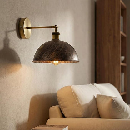 Dome Metal Wall Sconce, 180° Adjustable Industrial Wall Lamp for Bedside, Study, Kitchen, and Living Room Décor. (Brushed Copper.)