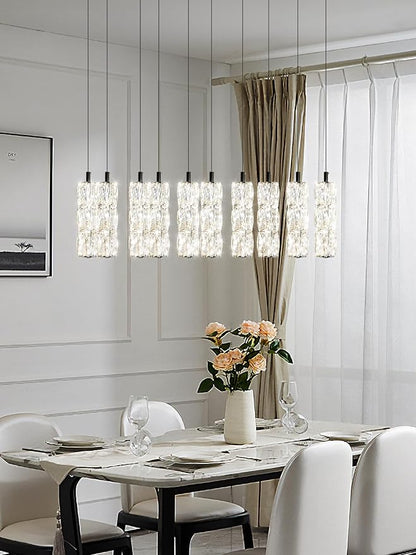 ykolupty Modern Crystal Chandelier 10-Lights Rectangle Pendant Light LED Dimmable Black Linear Chandelier Flush Mount Crystal Pendant Light for Living Room Dining Room Foyer