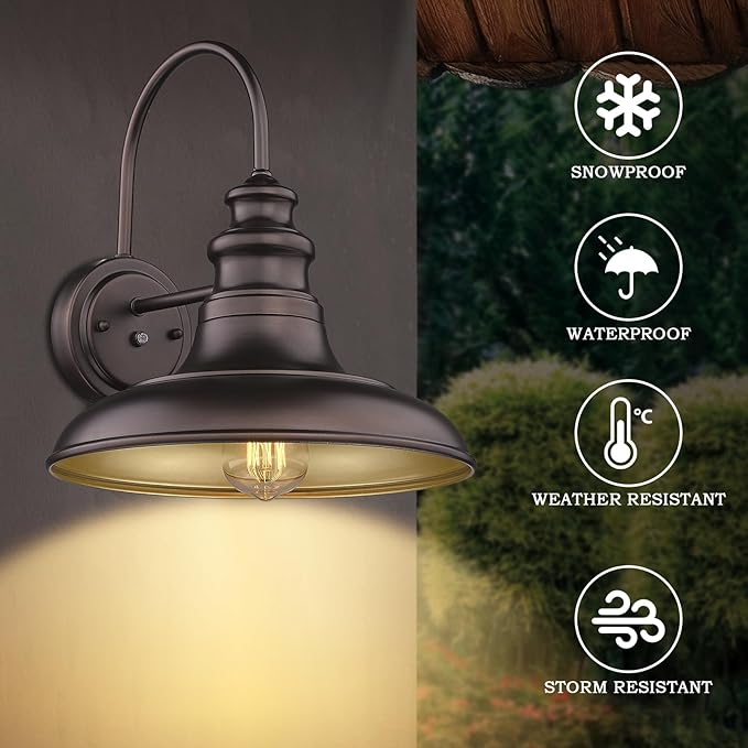Dusk to Dawn Sensor Outdoor Barn Light Fixture Outdoor Wall Sconce Farmhouse Wall Mount Lights Exterior Light Fixture Bronze Finish Industrial Wall Lantern for Porch, Garage, Entryways, 2 Pack