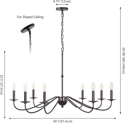 JONATHAN Y 40" Oil Rubbed Bronze 8-Light Bohemian Farmhouse Iron Chandelier, Rustic Candle-Style LED Hanging Light for Dining Room Kitchen Island Entryway Foyer (JYL7914A)