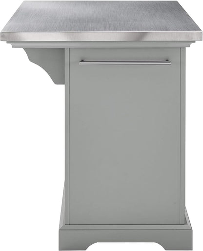 Crosley Furniture Julia Stainless Steel Top Kitchen Island with Storage Drawers, Shelves, and Spice Rack, Gray