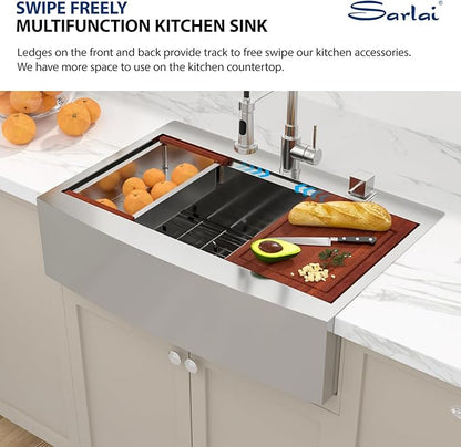 Sarlai 33 Farmhouse Kithchen Sink - 33 x 22 Inch Apron Front Ledge Drop In Workstation16 Gauge Stainless Steel Single Bowl Top-mount Farm Sinks