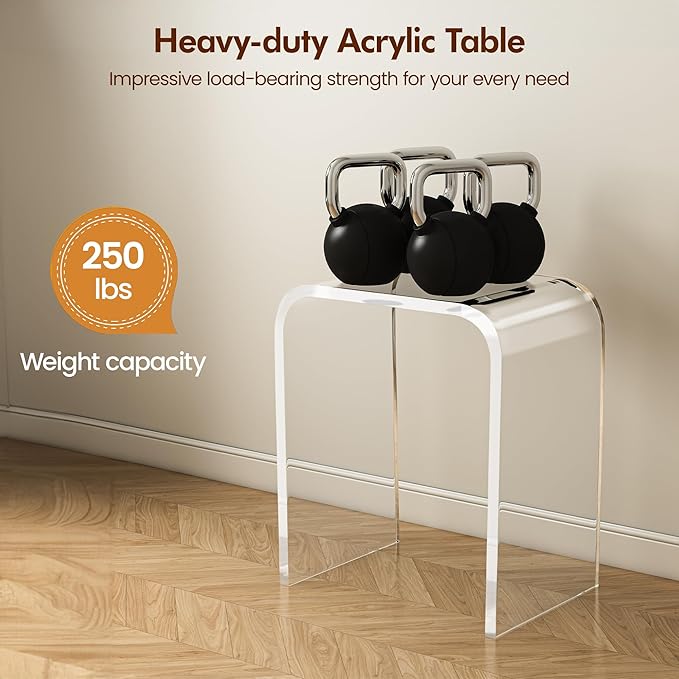 WAHFAY Acrylic End Table, Clear Lucite Coffee Table with Waterfall Edges, Contemporary Square Nightstand and Side Table for Small Living Room, Bathroom, Bedroom and Office