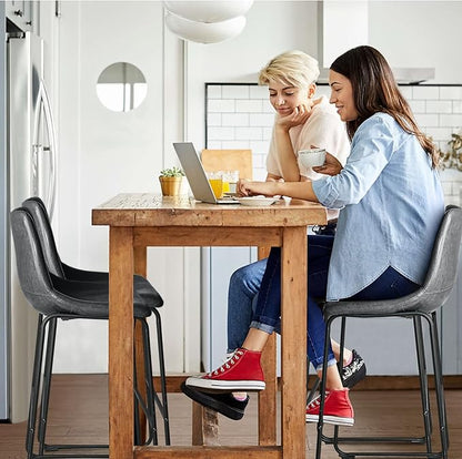 LEMBERI 26 inch Bar Stools Set of 2, Modern Counter Height Bar Stools, Faux Leather Barstool with Back and Metal Leg, Armless Bar Chairs for Kitchen Island (Grey, 2pcs 26")