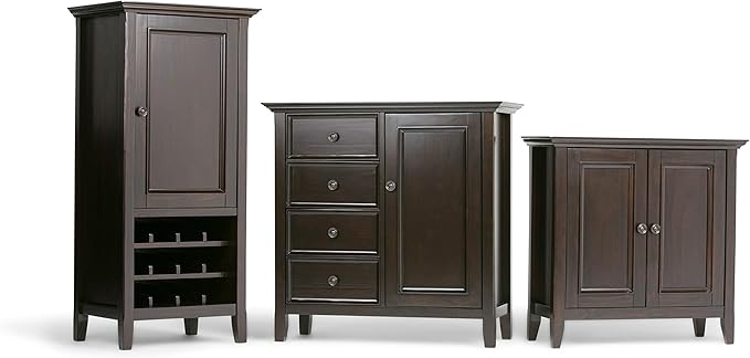 SIMPLIHOME Amherst 37-inch Wide Solid Wood Transitional-Style Storage Cabinet in Hickory Brown, Cabinet with 4 Drawers and Adjustable Shelves for Living Room or Entryway