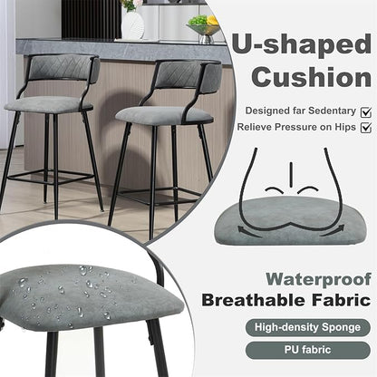 Round Bistro Table and Chairs Set for 4, Clear Small Round High Top Bar Table and 4 Faux Leather Counter Height Padded Stools for Home Bar Dinning Room Kitchen (Gray)