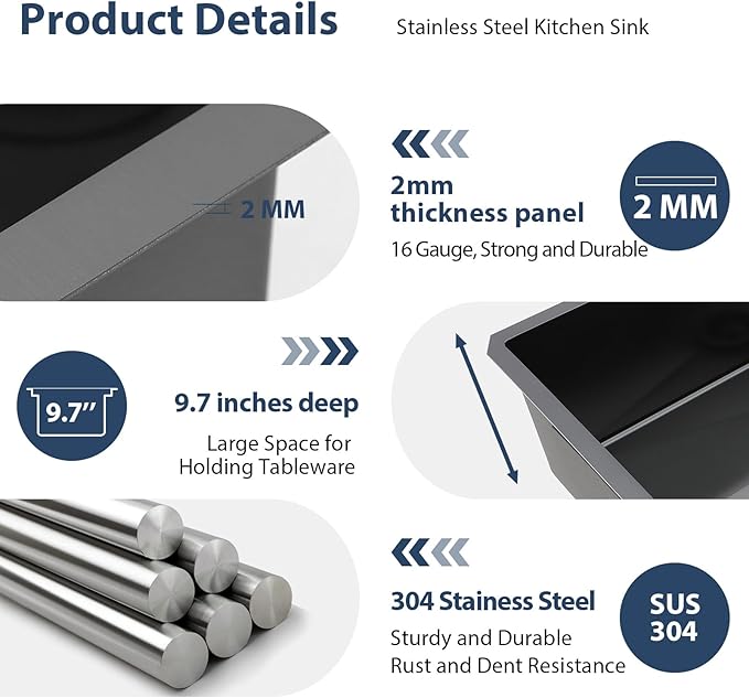 Lordear 32 Black Kitchen Sink Undermount 32x19x10 Inch Gunmetal Black 16 Gauge Stainless Steel Single Under Counter Rectangular Handmade Sinks Basin