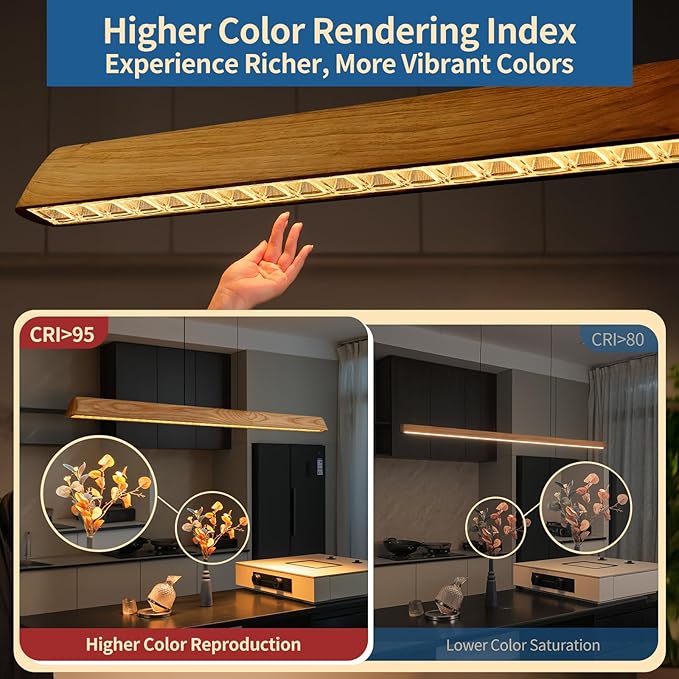 Wood Linear Pendant Light, Dimmable Kitchen Island Lighting with Remote, 30W LED Island Lights for Kitchen, Adjustable Linear Chandelier for Dinning Room Light Fixture (Natural Ash, 45in)