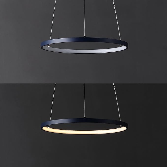 JONATHAN Y 15.75" Navy Modern Integrated LED Pendant Light, Dimmable Round Hoop Chandelier for Kitchen Island, Dining Room, Adjustable Height Metal Hanging Light (JYL7202F)