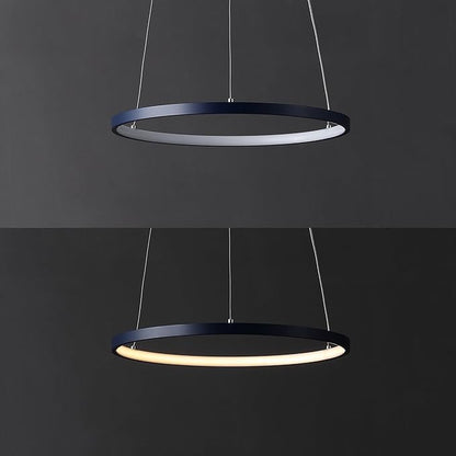 JONATHAN Y 15.75" Navy Modern Integrated LED Pendant Light, Dimmable Round Hoop Chandelier for Kitchen Island, Dining Room, Adjustable Height Metal Hanging Light (JYL7202F)