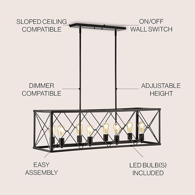 JONATHAN Y 39" Oil Rubbed Bronze 8-Light Farmhouse Drum Pendant Light, Industrial Dimmable LED Chandelier for Kitchen, Iron Metal Basket Shade, Bulbs Included (JYL7504A)