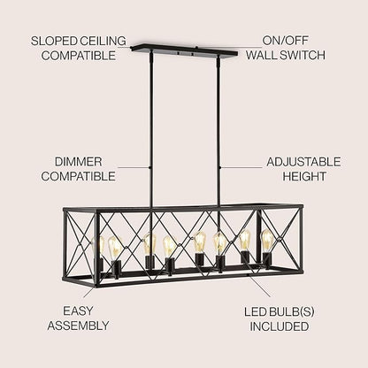 JONATHAN Y 39" Oil Rubbed Bronze 8-Light Farmhouse Drum Pendant Light, Industrial Dimmable LED Chandelier for Kitchen, Iron Metal Basket Shade, Bulbs Included (JYL7504A)