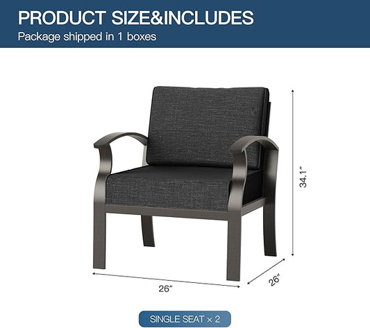 Metal Outdoor Patio Furniture Set for 2,Aluminum Patio Sectional Single Seat w/Removable Sponge Cushion,Outside Furniture for Porch, Balcony, Yard,Black