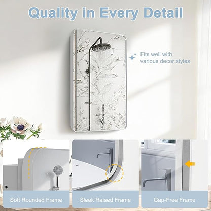 28x20 Inch Matte Silver Medicine Cabinet with Mirror for Bathroom, Aluminum Medicine Cabinet with Frosted Finish, Recessed or Wall Mount Medicine Chest, Modern Sleek Design, Fully Assembled