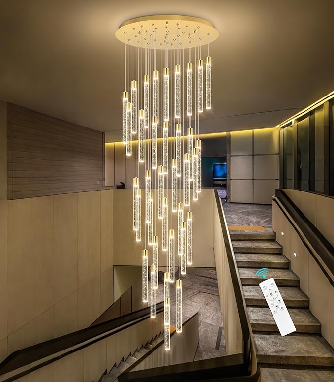 35-Light Long Large Modern Led Crystal Chandeliers Modern Spiral Chandeliers High Ceilings Chandelier for Staircase Foyer Gold