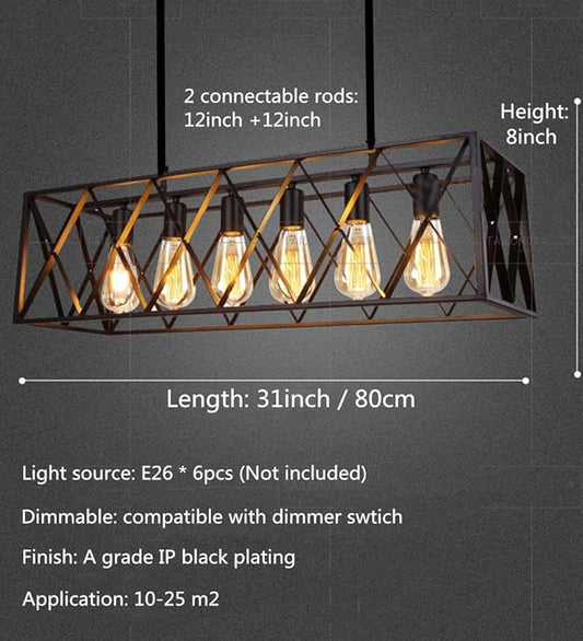 A Million Industrial Metal cage Pendant Vintage 6 Lights Black Kitchen Island Chandelier 31" for Kitchen Island Bar Farmhouse Living Room Bedroom, E26 Socket