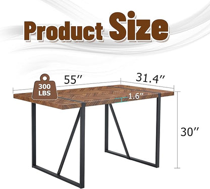 55" Extendable Island Table, Rustic Dining Table with Metal Frame, Mid Century Dining Table for Kitchen Dining Living Room, Black,Brown