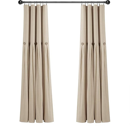 Lush Decor Linen Button Window Curtain Panel, Single, 40" W x 84" L, Dark Linen - Country Curtains - Rustic Decor - Color Block Modern Farmhouse Curtains For Living Room, Bedroom & Dining Room