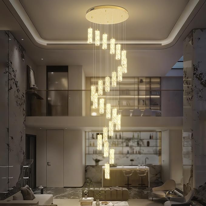 ykolupty Modern Crystal Chandelier 24-Lights Gold Chandeliers Lighting Fixture High Ceiling Chandelier Suitable for Living Room Staircase Villa