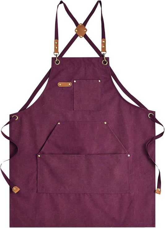 Aoomzoon Canvas Aprons for Men Chef Apron, Work Apron with Large Pockets - 16oz Heavy Duty Cross Back, BBQ, Cooking