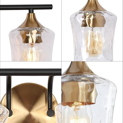 KSANA 28" Large Bathroom Vanity Lights, 4 Light Mid-Century Modern Vanity Light with Textured Glass Shade Black and Electroplated Brass Bathroom Light Fixtures for Hallway, Entryway