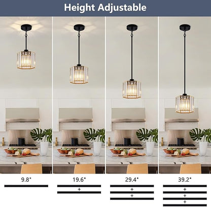 XSDeTu Black Pendant Lights Kitchen Island 2 Pack, Modern Crystal Chandeliers, Mini Hexagonal Pendant Light Fixture, Adjustable Hanging Ceiling Light for Kitchen Island Dinning Room Sink Bedroom