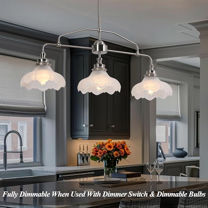 32.5" Modern Kitchen Island Lights with Alabaster Glass Shade, 3-Light Dining Room Lighting Fixtures Hanging, Transitional Multi Pendant Lighting, Brushed Nickel Finish