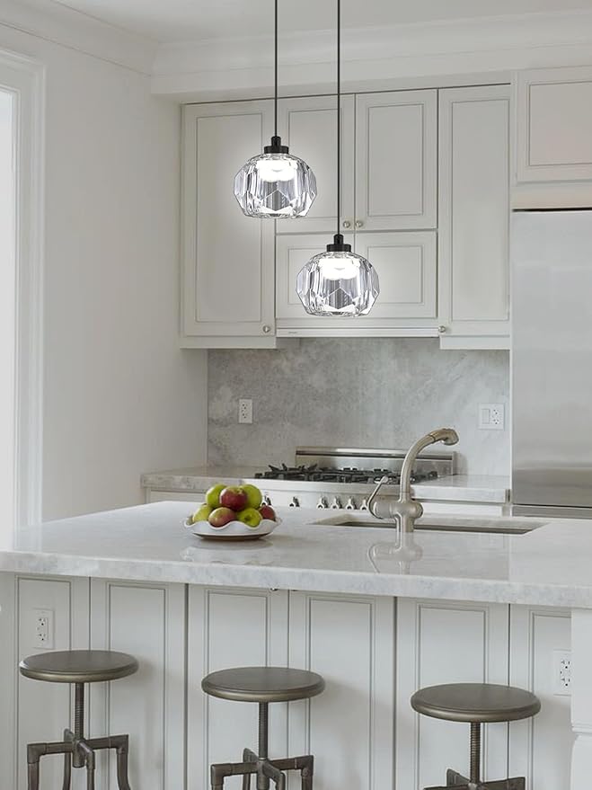 Black LED Crystal Ball Pendant Light Kitchen Island, Crystal Chandeleir Bedroom Bedside Hanging Crystals Ceiling Light