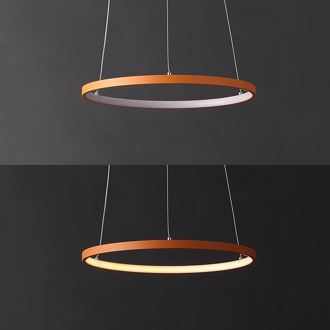 JONATHAN Y 15.75" Orange Modern Integrated LED Pendant Light, Dimmable Round Hoop Chandelier for Kitchen Island, Dining Room, Adjustable Height Metal Hanging Light (JYL7202G)