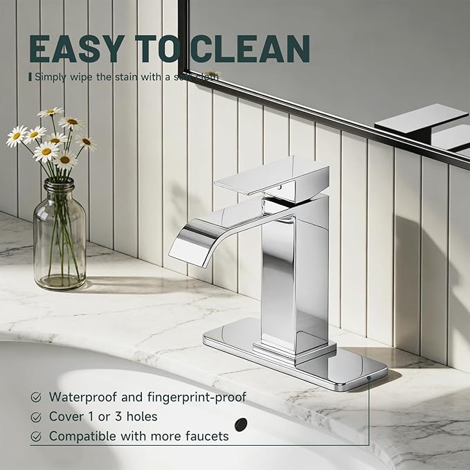 6 Inch Chrome Sink Hole Cover, Greenspring 4" Hole Cover Deck Plate, Bathroom Faucet Deck Plate, Stainless Steel Square Escutcheon for Bathroom or Kitchen Single Hole Vanity Sink Faucet