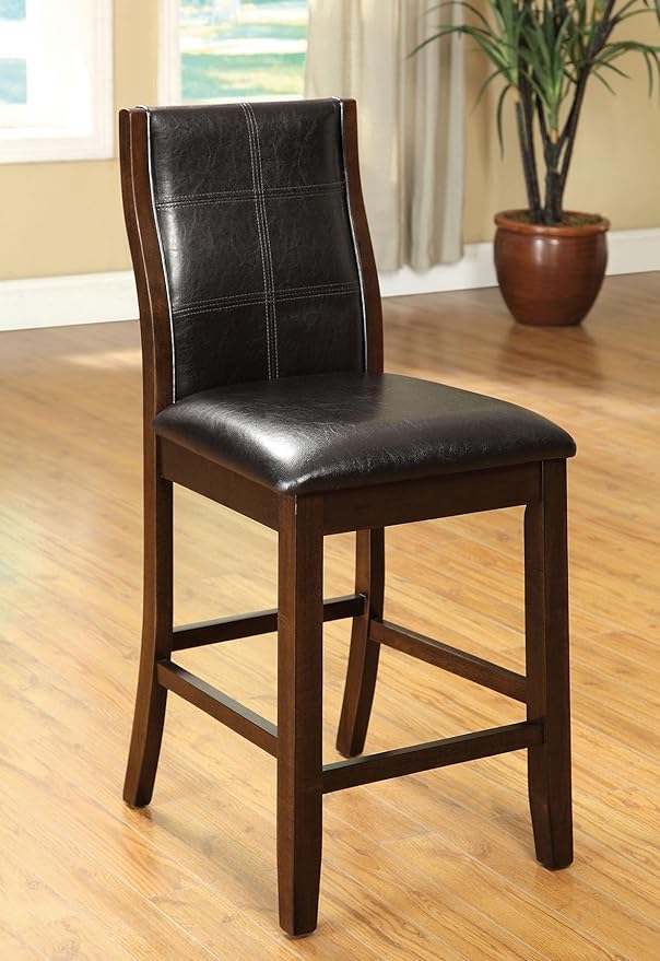 Set of 2 Transitional Counter Height Chairs, Brown Cherry Finish with Espresso Upholstered Seats, Stylish Design for Kitchen Island or Bar