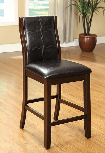 Set of 2 Transitional Counter Height Chairs, Brown Cherry Finish with Espresso Upholstered Seats, Stylish Design for Kitchen Island or Bar