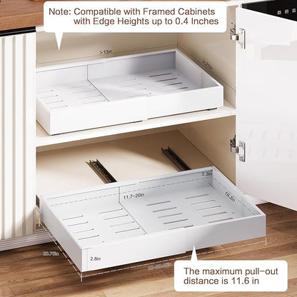 Pull out Cabinet Organizer,Extendable (12"-20") Heavy-Duty Pull-Out Drawers – Secured with Nano Adhesive Tape, Ideal for Cookware Storage, for Kitchen Base Cabinets (21" Dx12-20" W(1 Pack))