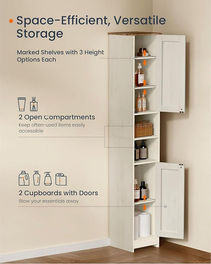 SONGMICS Home 67-Inch Tall Bathroom Storage Cabinets, Superfast Toolless Assembly, 11.8-Inch Wide Slim Narrow Freestanding Cabinet with Adjustable Shelves, Kitchen Living Room, 2 Pack, Rustic White