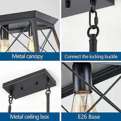HuixuTe 5-Light Farmhouse Pendant Light for Dining Room, Rustic Kitchen Island Lighting, Adjustable Height Chandeliers for Kitchen, Dining Room Table Black