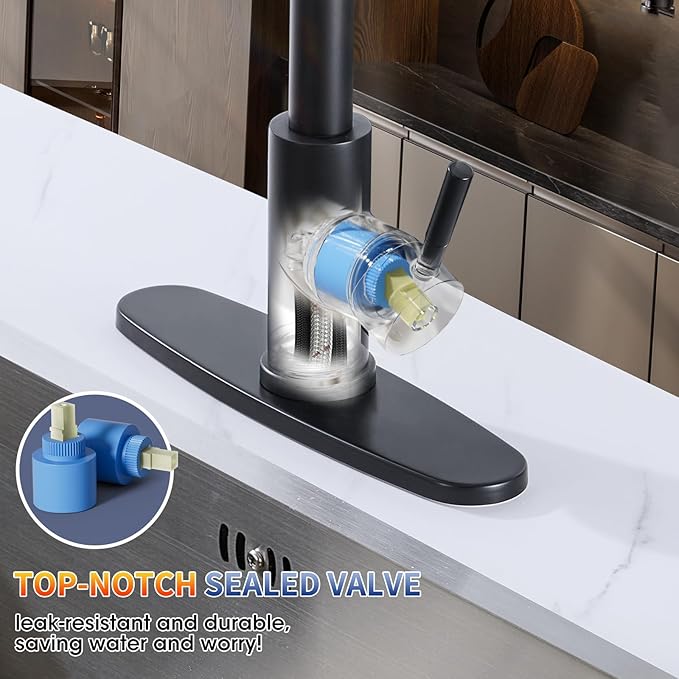 Matte Black Kitchen Faucets with Spray Head Replacement, High Arc Single Handle Stainless Steel Kitchen Sink Faucet for 1 or 3 Hole, Ideal for Farmhouse RV Laundry Bar Camper & Commercial
