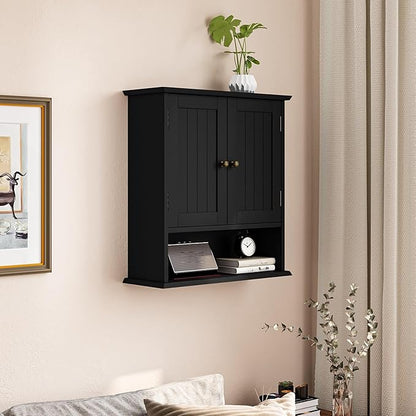 Smuxee Black Wall Cabinet, Small, 2-Door Medicine Cabinet with Adjustable Shelves, Over Toilet, For Kitchen and Laundry Rooms