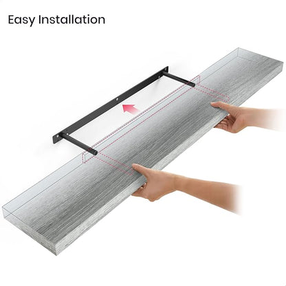 Ballucci Floating Shelves for Wall, 48" Wood Wall Shelf Set of 2, with Invisible Brackets for Bathroom, Living Room, Bedroom, Kitchen, Nursery, 8" Deep, Rustic Gray