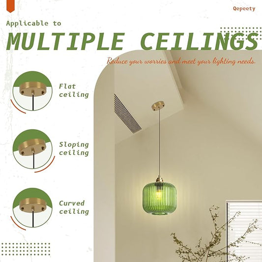 Modern Pendant Light, 7.9 Inch Globe Farmhouse Pendant Fixture with Striped Glass Shade, Adjustable Height Ceiling Light for Kitchen Island, Dining Room, Living Room, Bedroom, Entryway