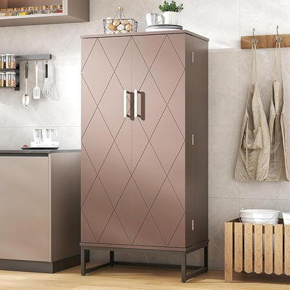 kepptory 51” Kitchen Pantry Storage Cabinet, White Freestanding Pantry Cabinets with Doors and Adjustable Shelves, Buffet Cupboards Storage Cabinet for Home Office Use, Dinning Room(Brown)