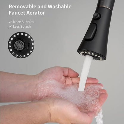 Hibbent Pull Down Kitchen Faucet Head Replacement with 12 Adapters, NSF/ANSI/CAN 61 & CUPC Certified 3-Function Sink Spray Nozzle, Compatible with Moen, Delta, Kohler Faucets, Matte Black