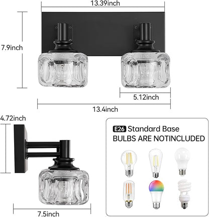 Farmhouse Vanity Light Fixtures 2-Light Bathroom Vanity Light Black Vanity Lights for Bathroom(13.3inches in Length)