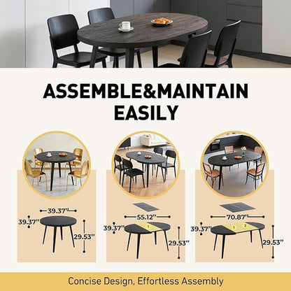 Extendable Dining Room Table, 70.87”-39.37”Large Oval Kitchen Table Set for 4 to 6 People，Wood Tabletop Foldable Tables for Conference Room (1 Table Only Black)
