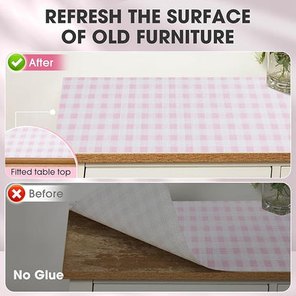 Drawer and Shelf Liner, Non-Slip Kitchen Cabinet Liners Non-Adhesive Thick Strong Grip Waterproof Washable Mats Protect Dresser Shelves Cupboard Bathroom Cabinets, Pink Plaid, 18 in X 10 FT