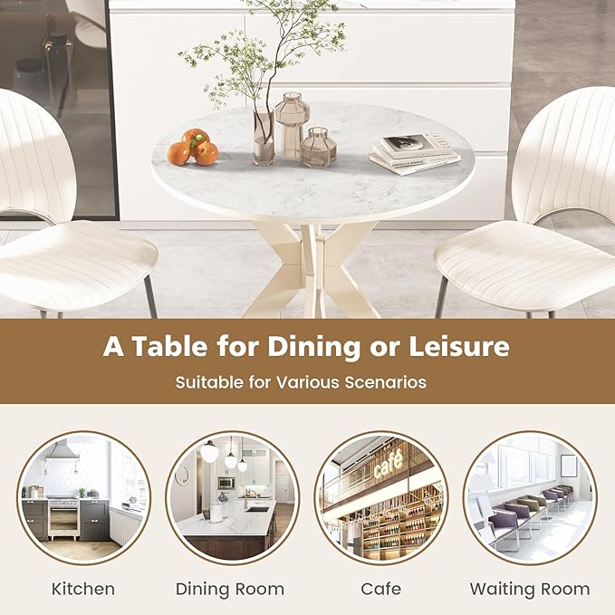 Giantex 36" Round Wood Dining Table, Farmhouse Kitchen Table with Intersecting Pedestal Base & Solid Rubber Wood Legs, Vintage Coffee Tables for Dinette, Small Spaces, Restaurant, White
