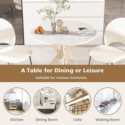 Giantex 36" Round Wood Dining Table, Farmhouse Kitchen Table with Intersecting Pedestal Base & Solid Rubber Wood Legs, Vintage Coffee Tables for Dinette, Small Spaces, Restaurant, White