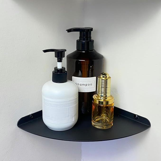 Small Floating Corner Shelves Metal Corner Wall Mounted Shelf Curved Corner Hanging Shelving for Bathroom, Kitchen, Living Room, Office, Bedroom & Dorm (Black 2 pcs)