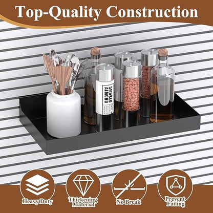 2 Pcs 16X8 Inch Slatwall Shelves, Heavy Duty Slatwall Baskets, Metal Slat Wall Shelves Accessories, Metal Retail Display for Storage and Organization, Black